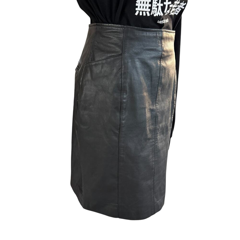 Vintage Wilsons Leather Pencil Skirt Midi Black Size 10 Y2K 90s Office Chic Goth - Picture 3 of 13
